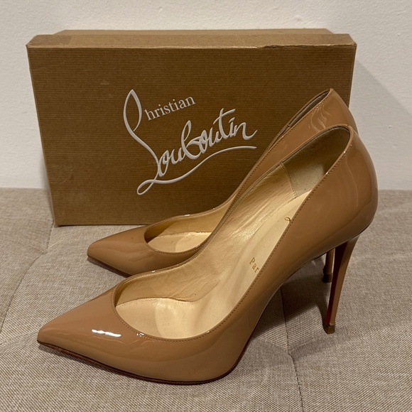 Authentic Christian Louboutin Pigalle Follies 100 Patent Pumps Nude EU40/US8-8.5 - Picture 2 of 11